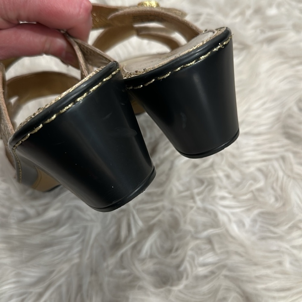 Alegria Dazzler Loti Gold Open Toe Wedge Sandal Slide Sz 38 - Picture 16 of 16